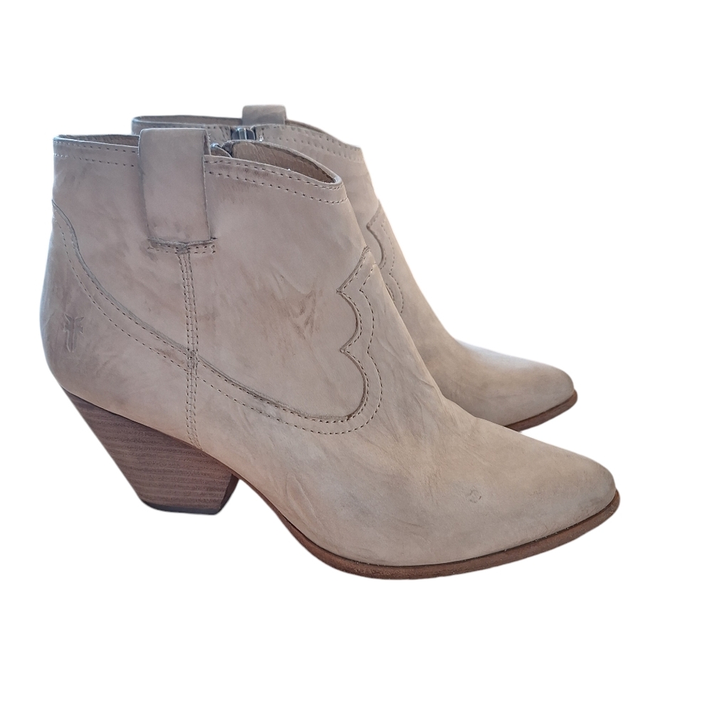 Frye Reina Sand Cream Leather Western Ankle Boots Booties Women's sz 8.5M - Picture 9 of 14